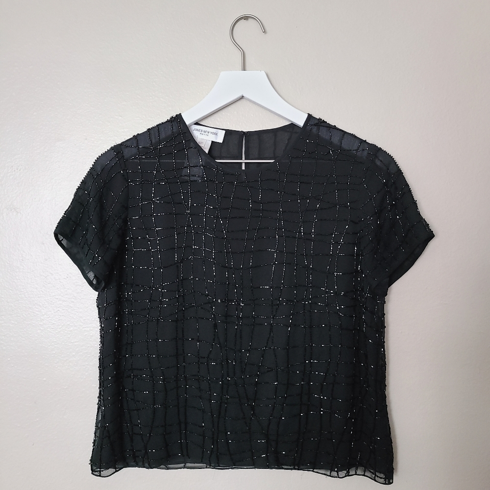 Vintage Jones New York Black Beaded Top